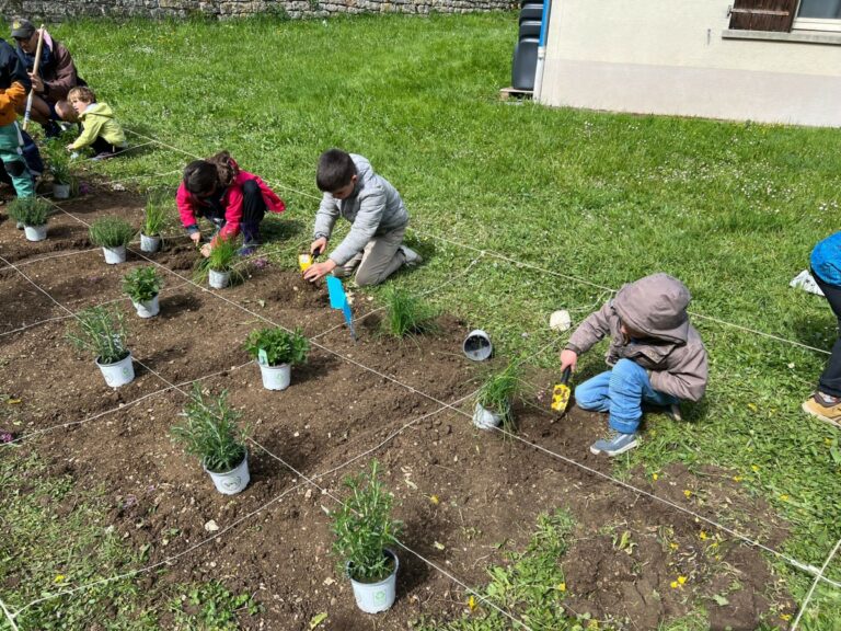 Les enfants en action dans le jardin partagé